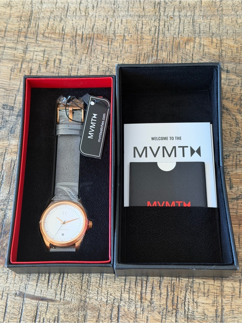 NEW MVMT Rose Gold Watch w/ Grey Leather Strap + Box & Papers